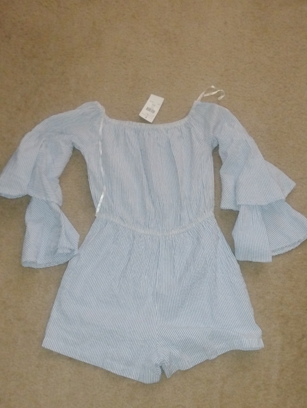 Fashion Nova Alice Stripe Romper Striped Romper in Blue & White Size XS NWT